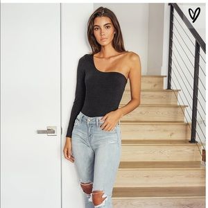 Lulus Black Long Sleeve One Shoulder Top